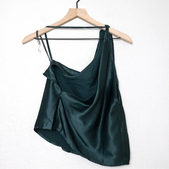 NEW The Sei Asymmetric Pleated Silk Satin Top 4 Beetle One Shoulder - Picture 7 of 10